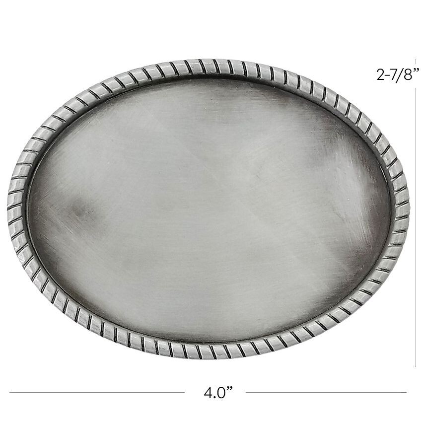PLAIN Belt Buckle Silver Gray Finish ROPE Design Western Metal Oval Engraving