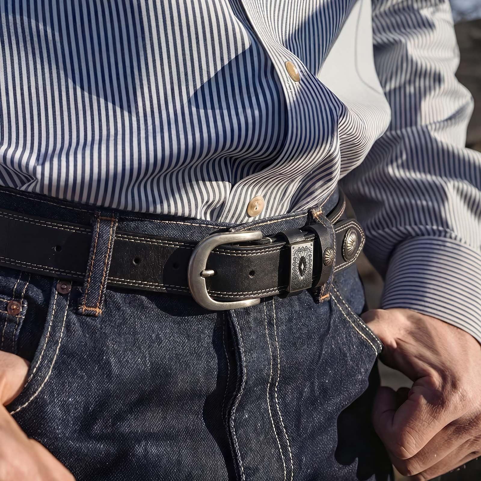 Western Leather Belt for Men, 1 3/8&Prime; Country 36(Fits Waist 34 »-35 »), Black
