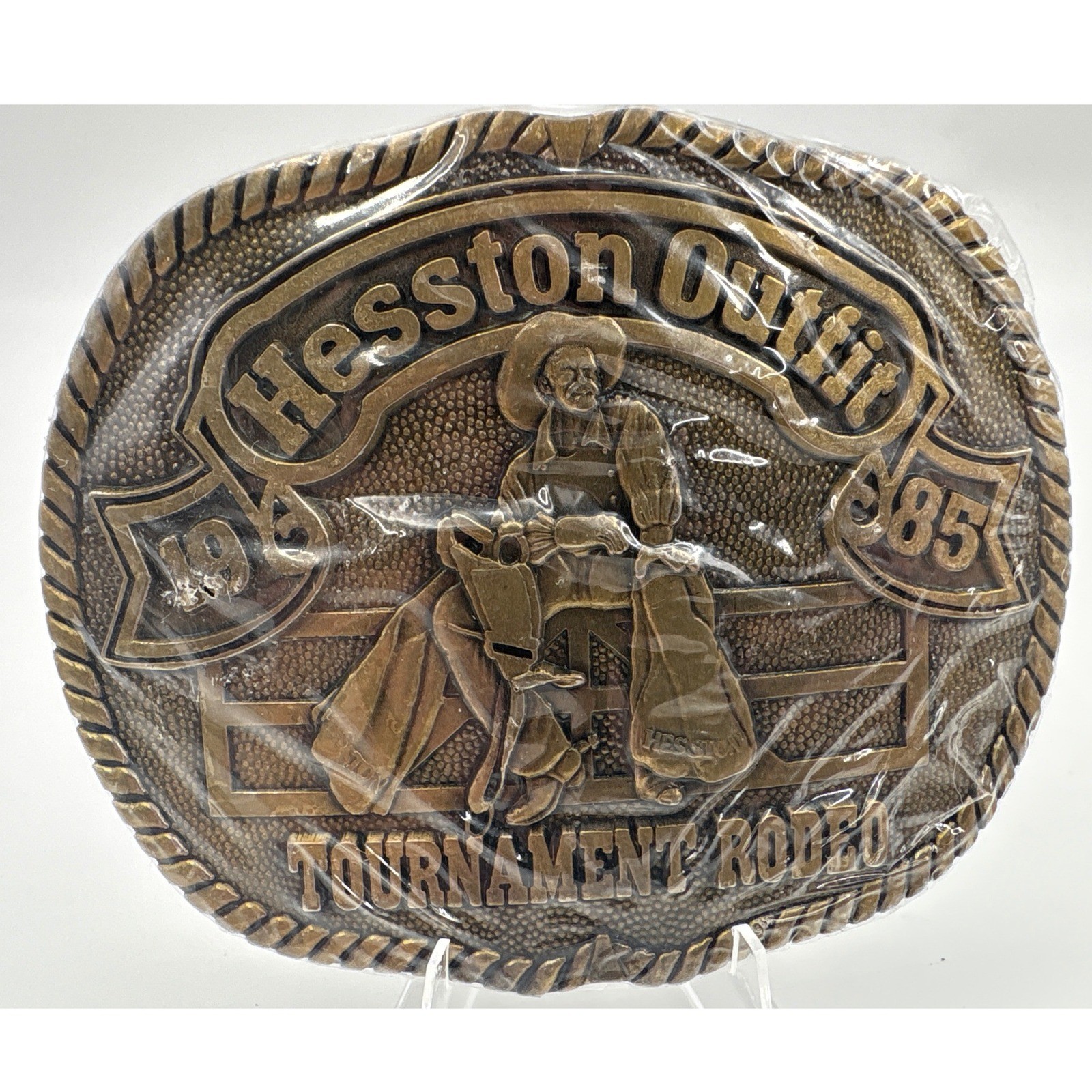 Hesston 1985 Tournament Rodeo Belt Buckle Vintage NFR Collectible Bronze Tone