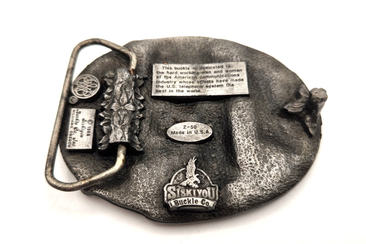 Siskiyou Telephone Lineman 1988 Heavy Duty Metal Belt Buckle Pewter