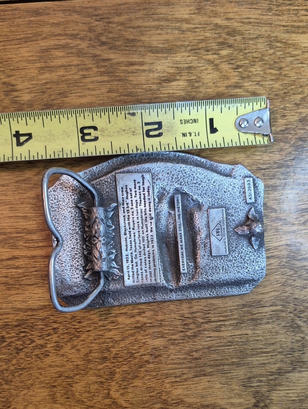 VINTAGE Pewter Hughes Oil Tool Division Belt Buckle Rock Bit Drilling Rig Detail