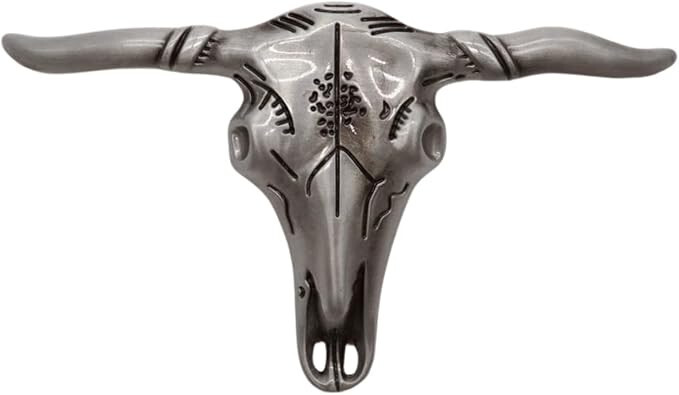 Men Casual Fashion Silver Metal Belt Buckle Long Horn Texas Cow Bull Jeans Pant