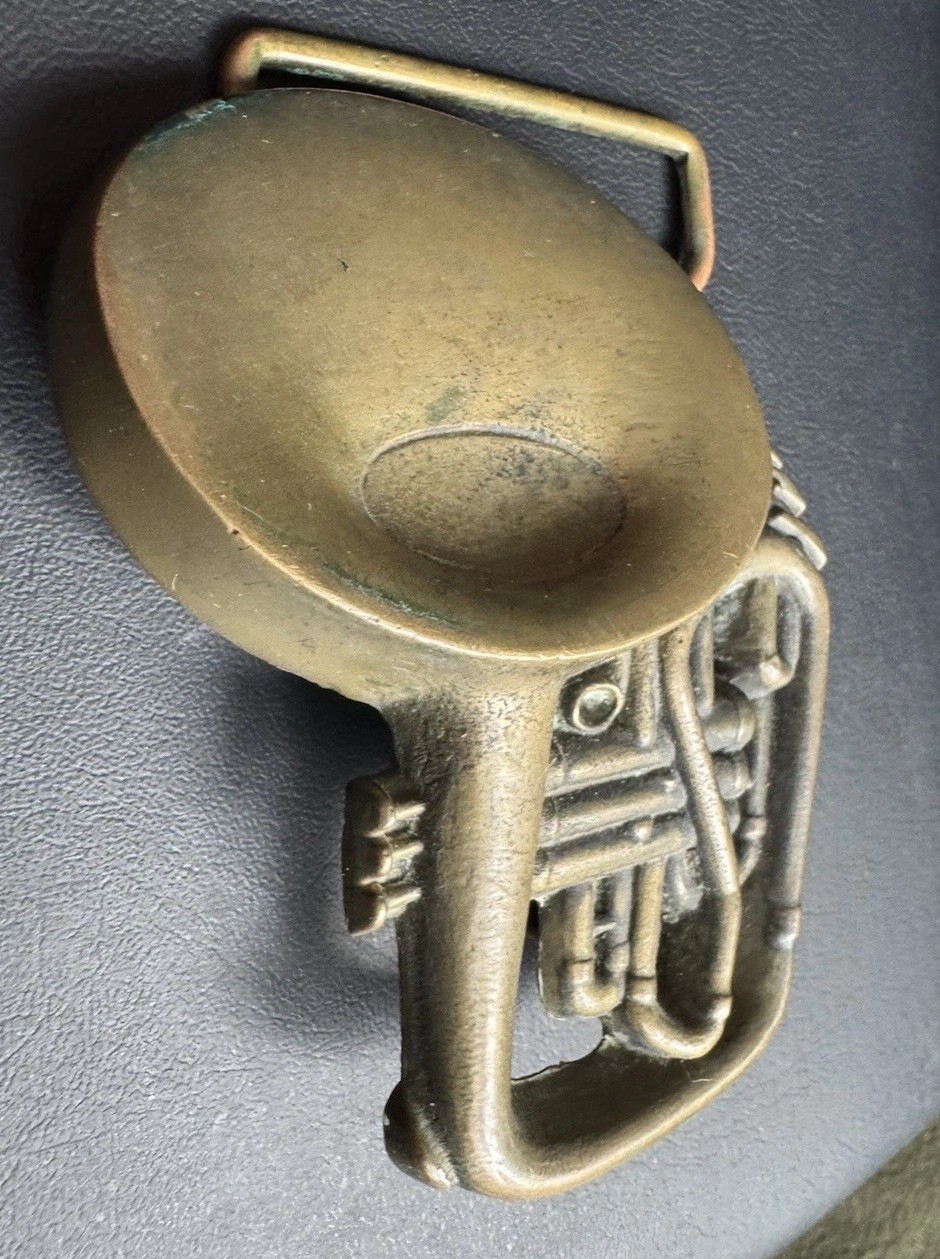 Vintage French Horn Solid Brass Belt Buckle 1978 Baron Buckles 6067 Taiwan