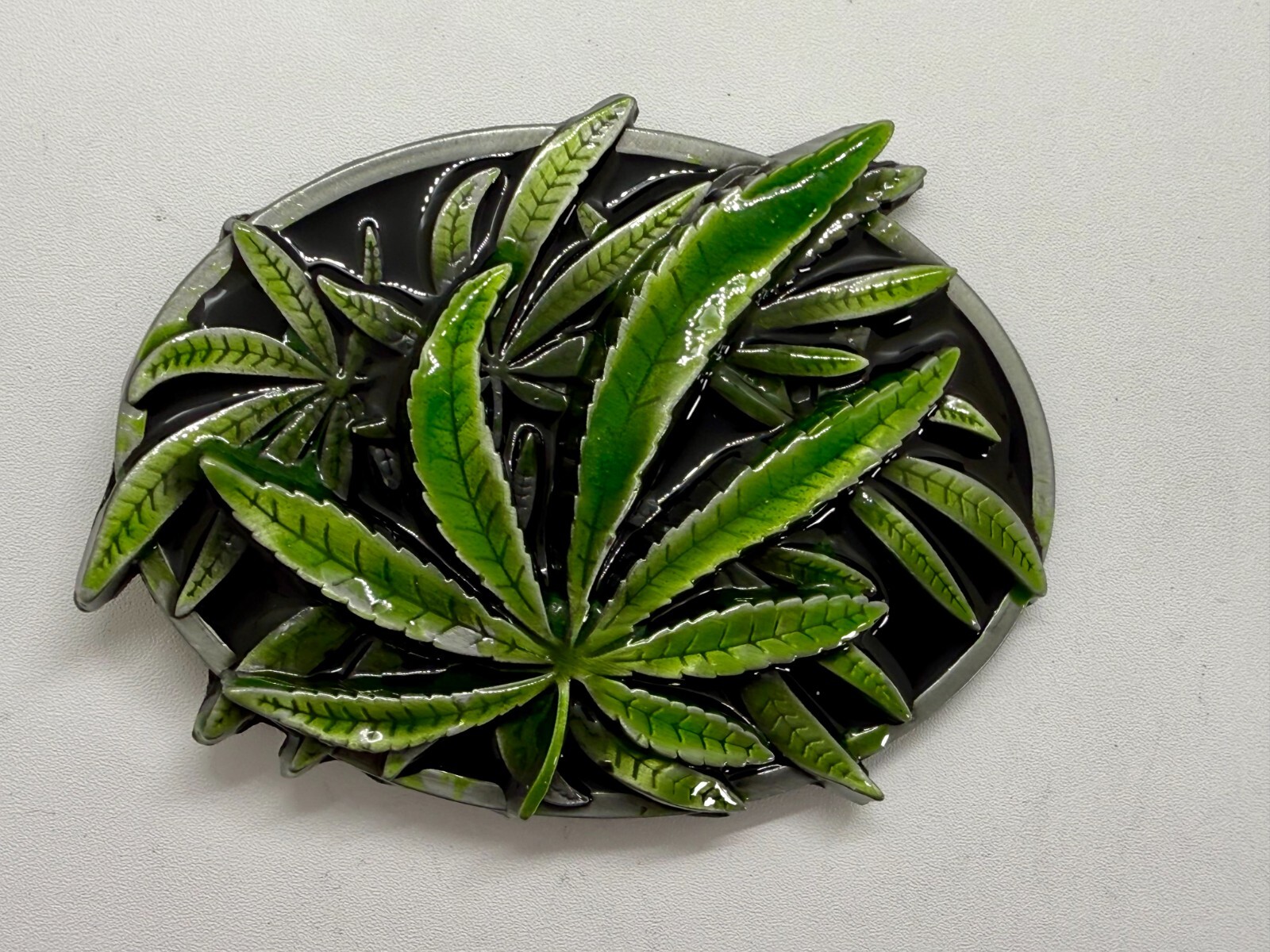 Marijuana Cannabis Pot Leaf Weed Enameled 3D Dimensional Layered Belt Buckle