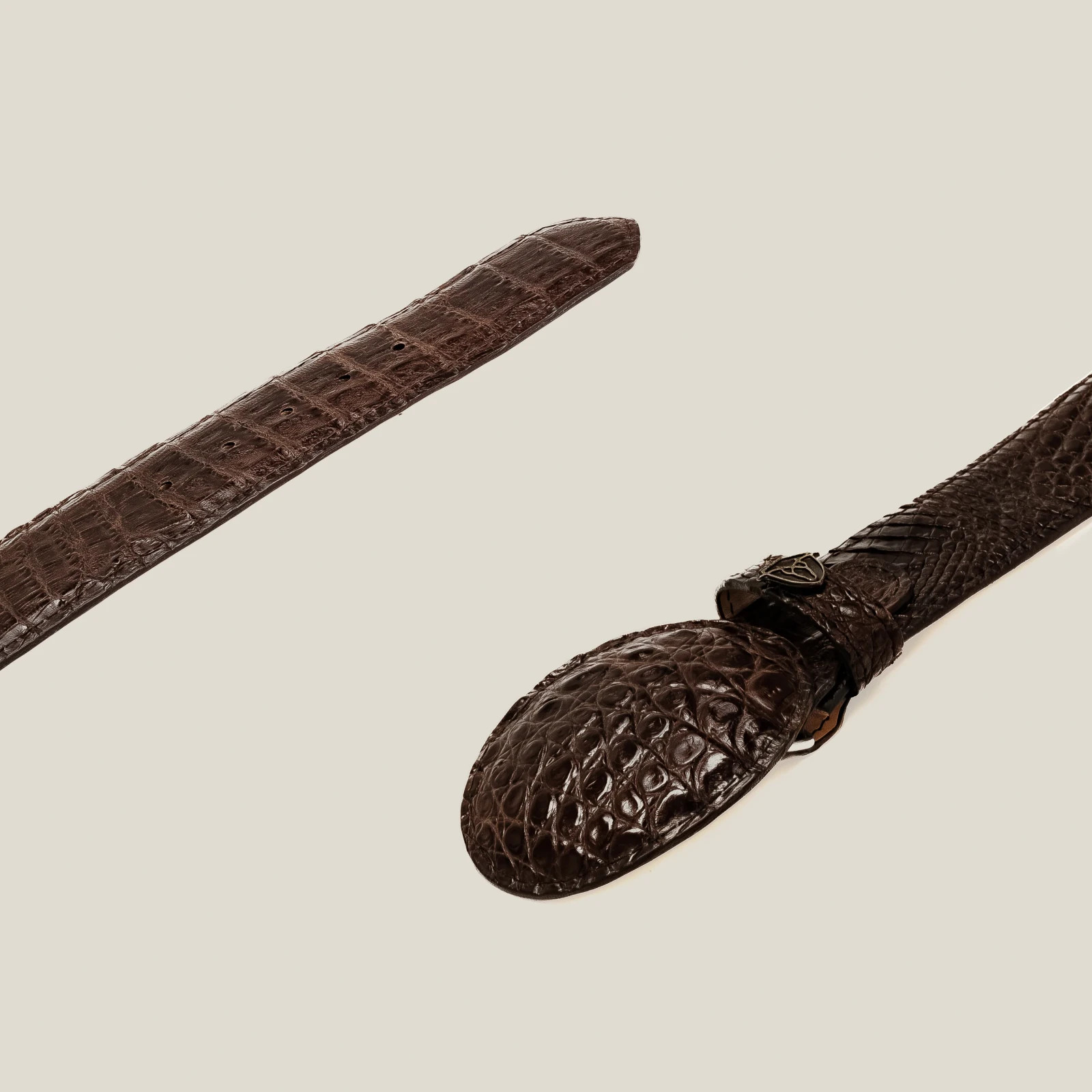 Genuine Exotic Alligator Caiman Belly Western Belt with Removable Buckle – Brown