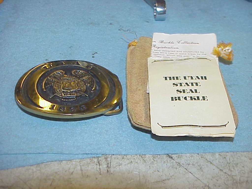 Utah 1896 State Seal Belt Buckle First Security Corp Collection Brass W/ Pouch