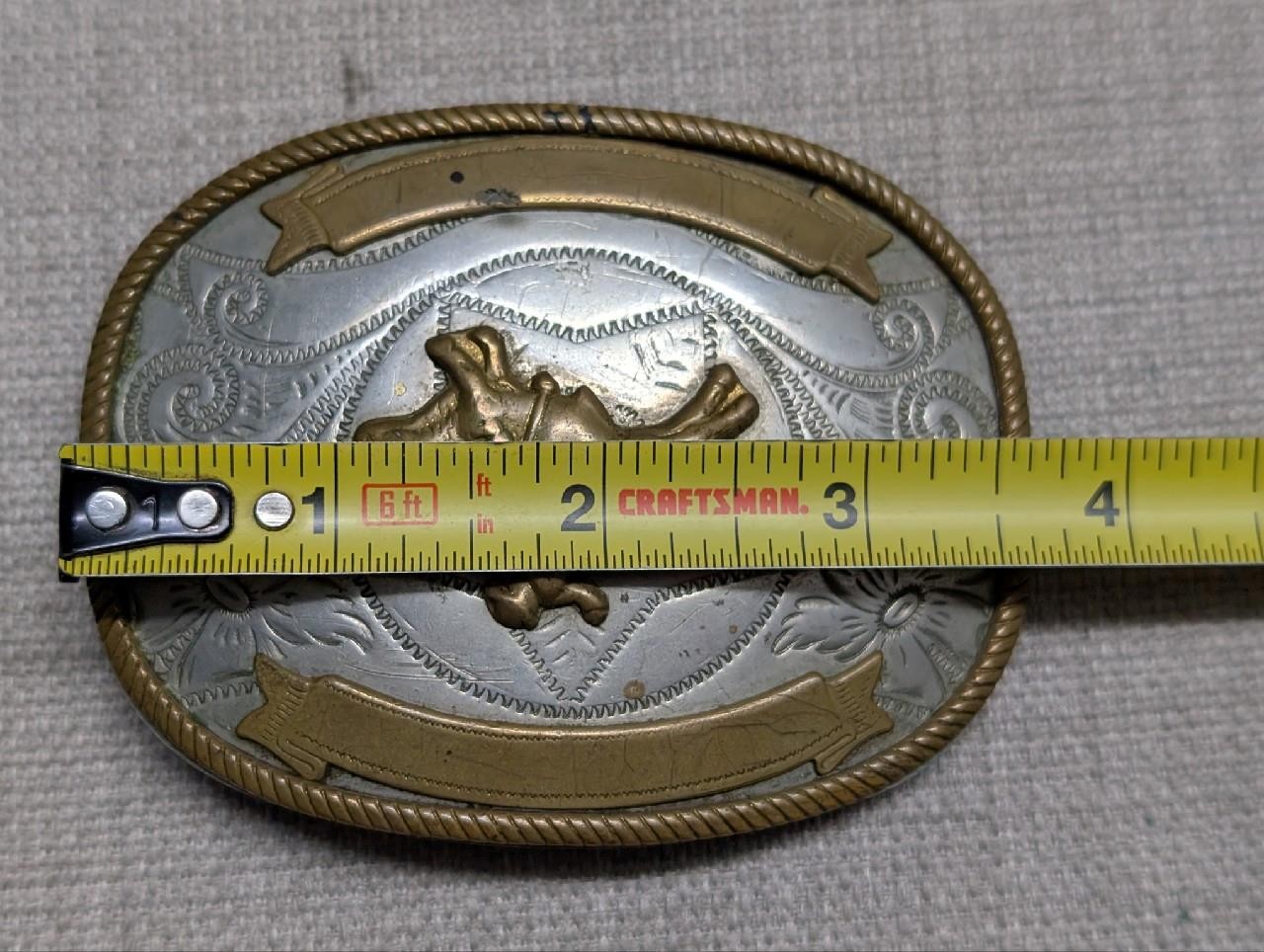 vintage RODEO buckle belt BULL RIDER cowboy GERMAN SILVER trophy WESTERN floral