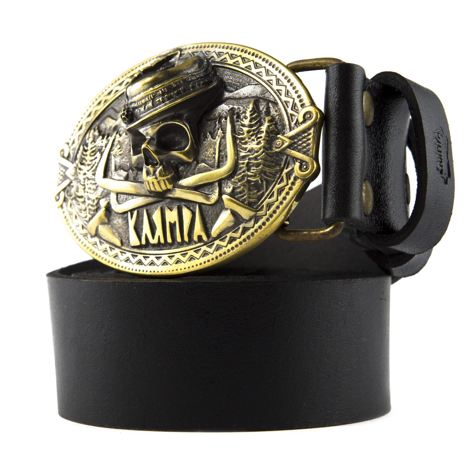 Brass belt buckle « 3D Klamra », Skull buckle, Ukrainian Molfar, Logo Klamra