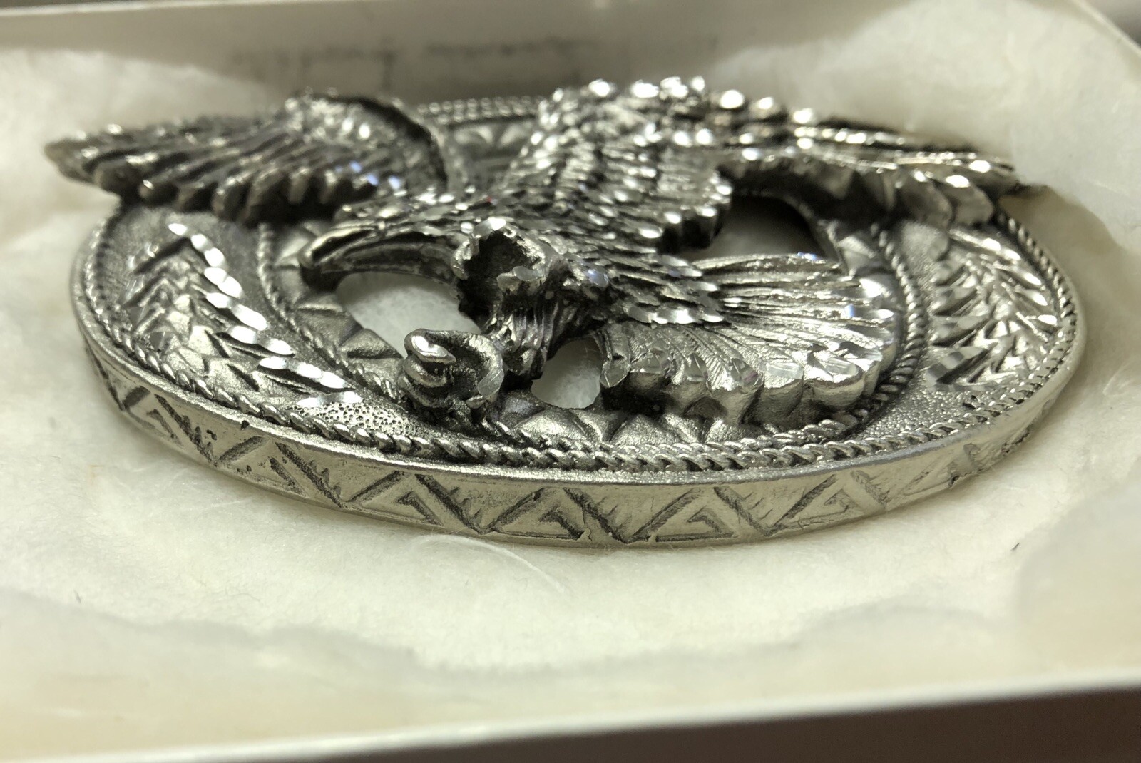 Flying Eagle Belt Buckle EJC 1995 Pewter Diamond Cut Detailed Never Used