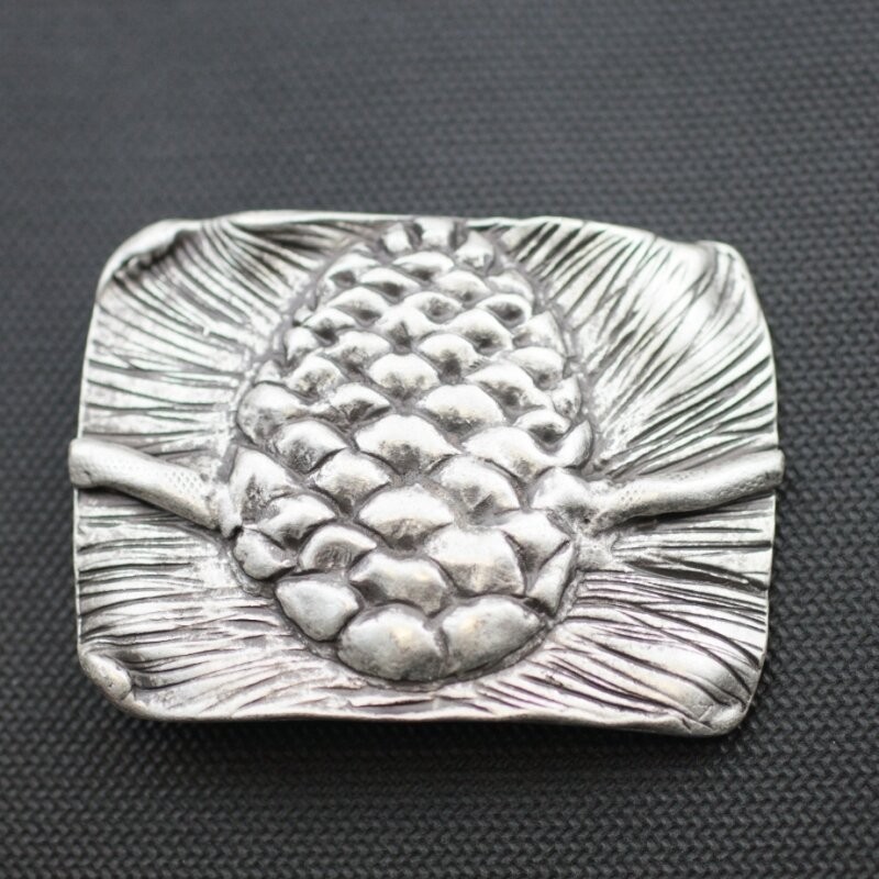 Pine Cone Belt Buckle in Antique Silver – Handmade Forest Motif Buckle