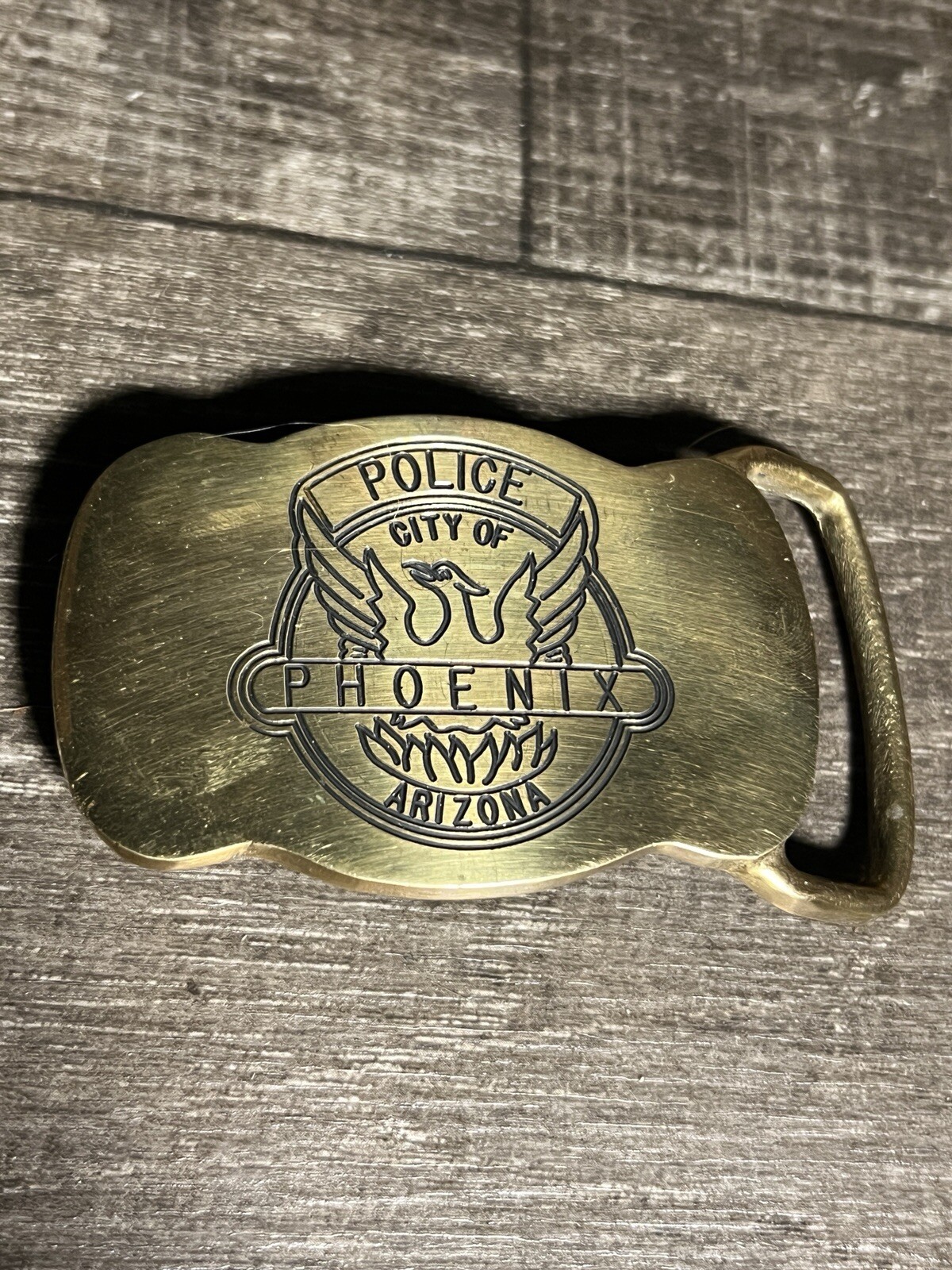 Vintage PHOENIX POLICE belt buckle SOLID BRASS custom 1970s 1980’s