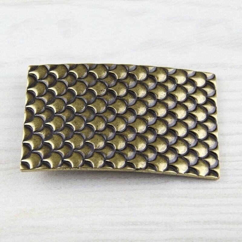 Rectangular Fish Scale Style Metal Antique Brass Belt Buckle