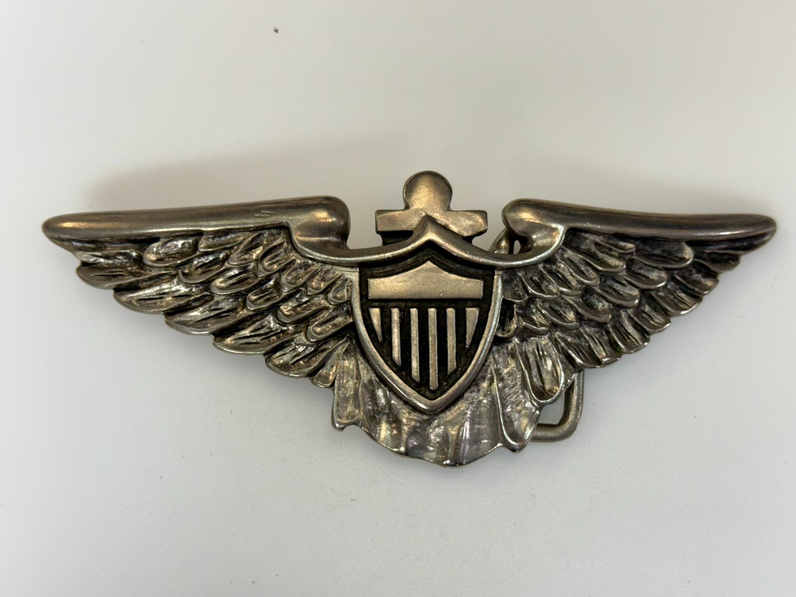 Large Military US Army Air Force? Aviator Badge Pilot Wings Shield Belt Buckle