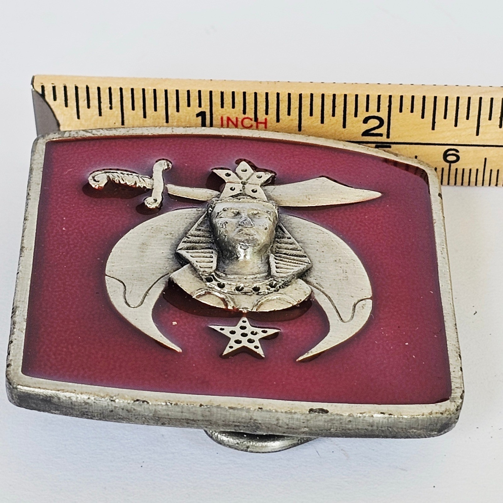 1984 Bergamot Brass Works Shriners Masonic Belt Buckle Red Enamel X-147 Vintage