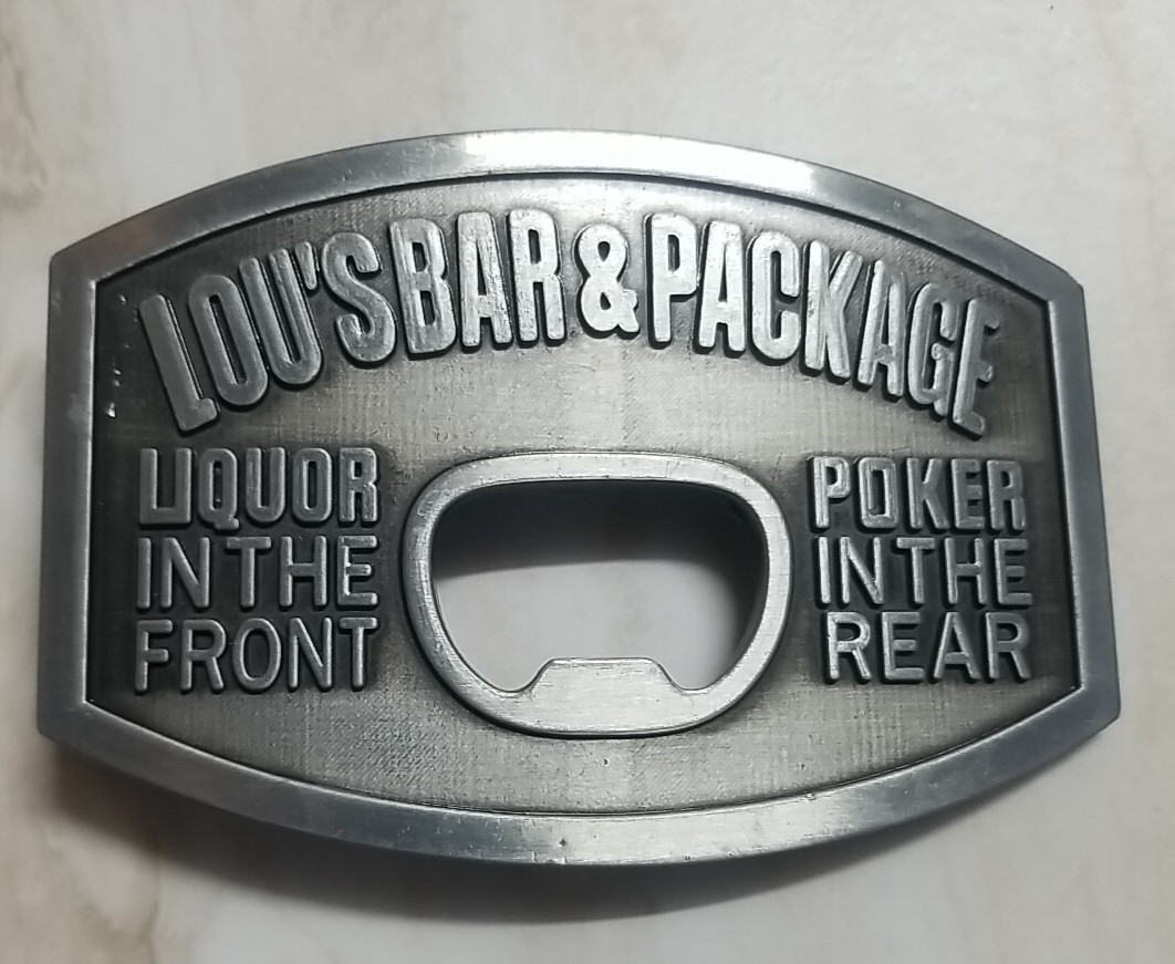 Lou&rsquo;s Bar BELT BUCKLE Poker & Liquor with Bottle Opener