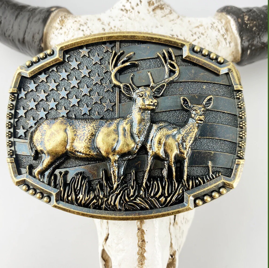 Deer Belt Buckle Patriotic American Flag Elk North Viking Deer Head Punk Western