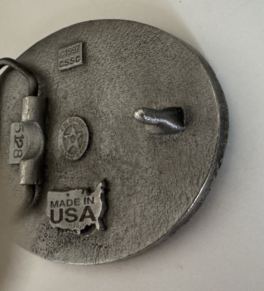 U.S. Marines Belt Buckle Pewter & Red Enamel Vintage United States Marine Corps