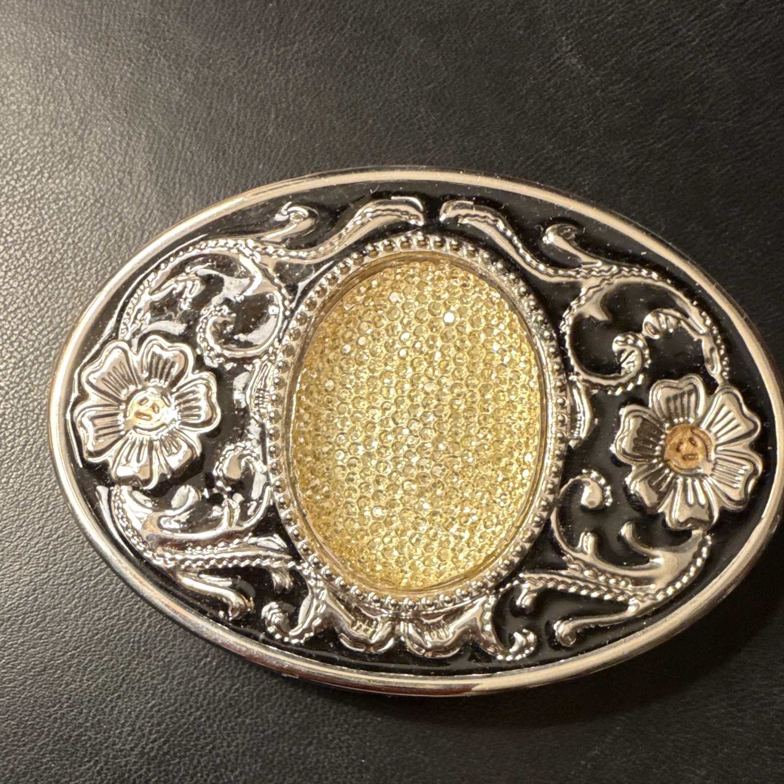 Men&rsquo;s Western Oval Metal Belt Buckle Floral Scroll Silver/Gold Tone Fits 1.5&Prime;