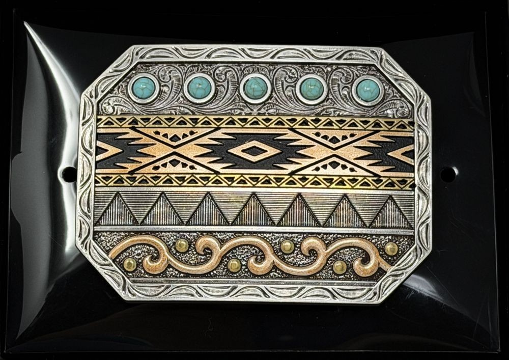 Ariat Rectangle Multi Finish Engraved Western Belt Buckle