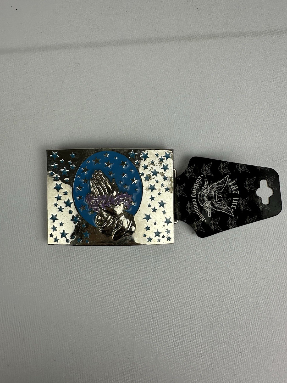 PRAYING HANDS BELT BUCKLE BOTTLE OPENER DEADSTOCK 187