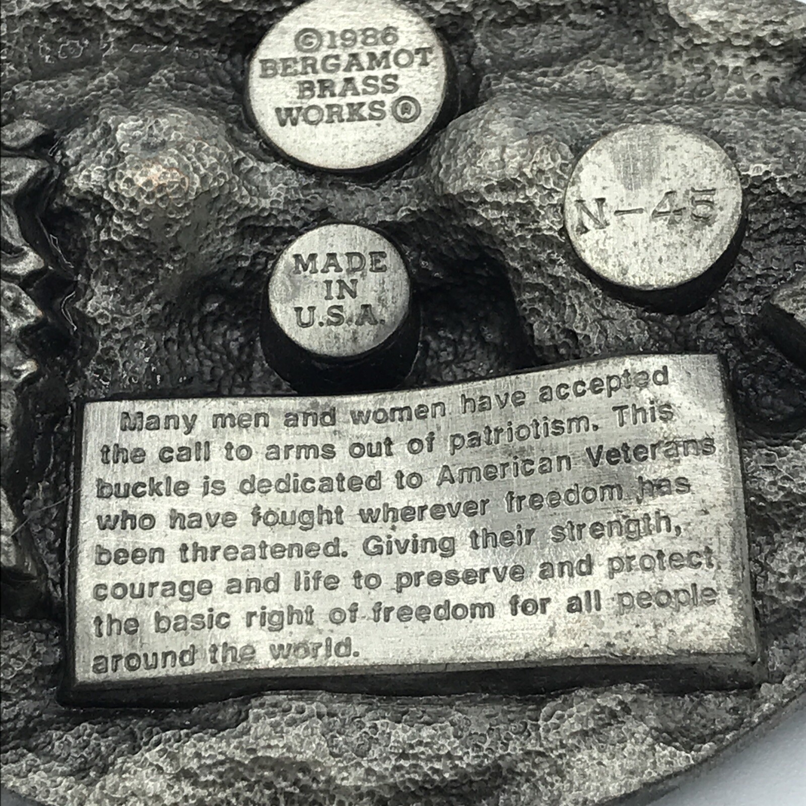 Vintage 1986 Proud to Be An American Veteran Belt Buckle Made in USA Bergamot