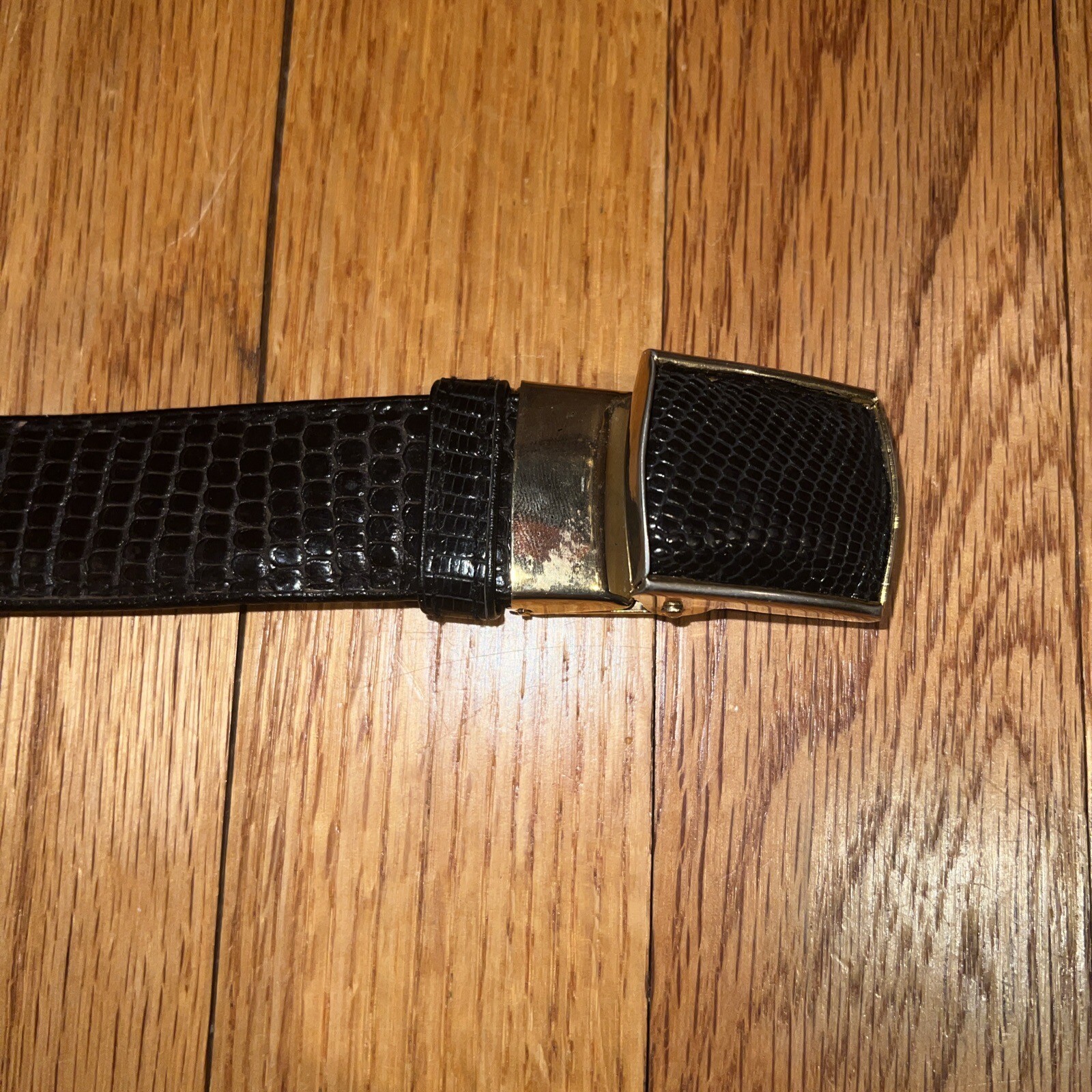L.F.B. Black Lizard Skin Belt Self Locking Buckle Vintage 42”