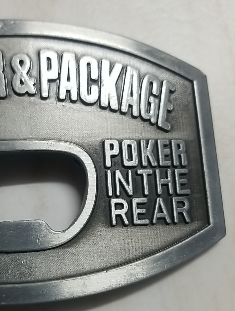 Lou&rsquo;s Bar BELT BUCKLE Poker & Liquor with Bottle Opener