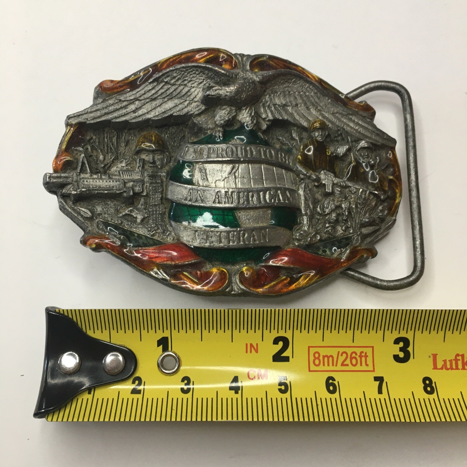 Vintage 1986 Brass USA Patriotic Proud To Be An American Veteran Belt Buckle War
