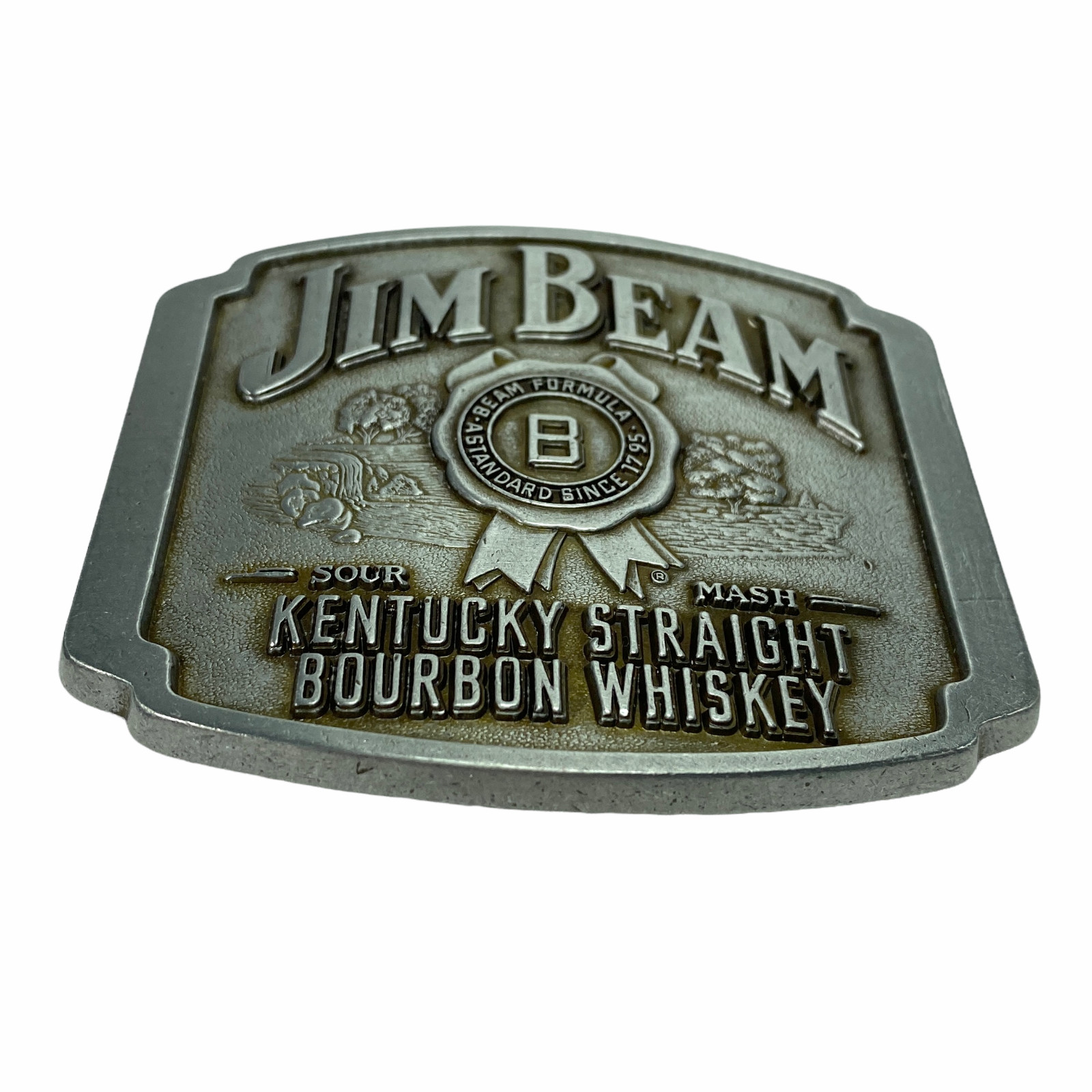 Jim Beam Bourbon Pewter Gray Metal Square Belt Buckle 3&Prime; X 2.75&Prime; – NEW