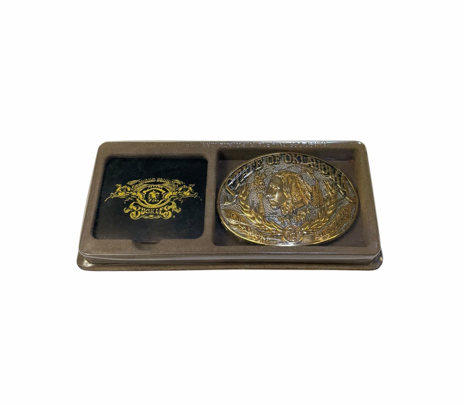 NOS State of Oklahoma Diamond 75th Jubilee Belt Buckle 24K GP NEW FACTORY SEALED