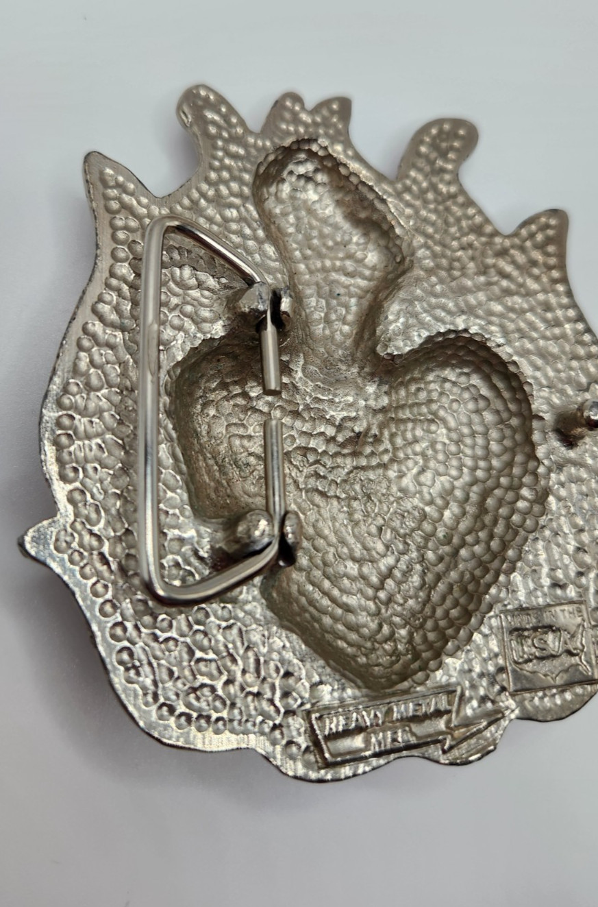 HEAVY METAL MFG Belt Buckle Flaming Heart Barb Wire Made in USA HOT MESS See Pic