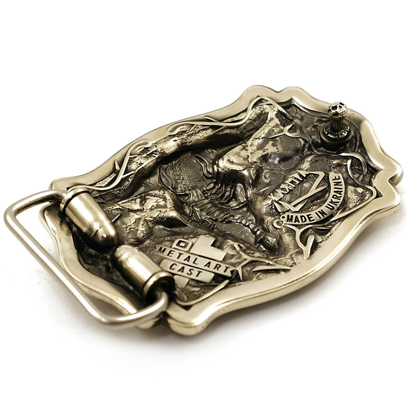 German silver belt buckle American Bison Buffalo Skull, Longhorn Cattle buckle