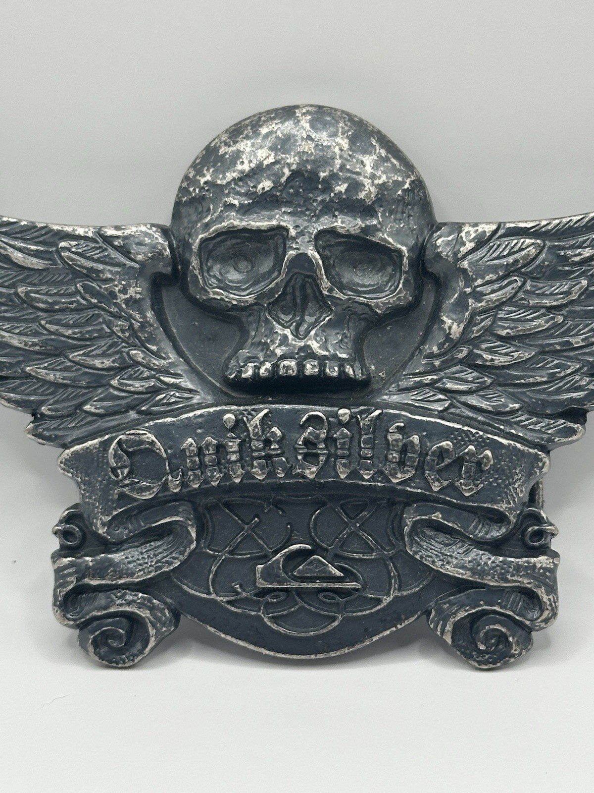 QUICK SILVER Skull & Wings Belt Buckle Vintage Large Silver Tone Unique