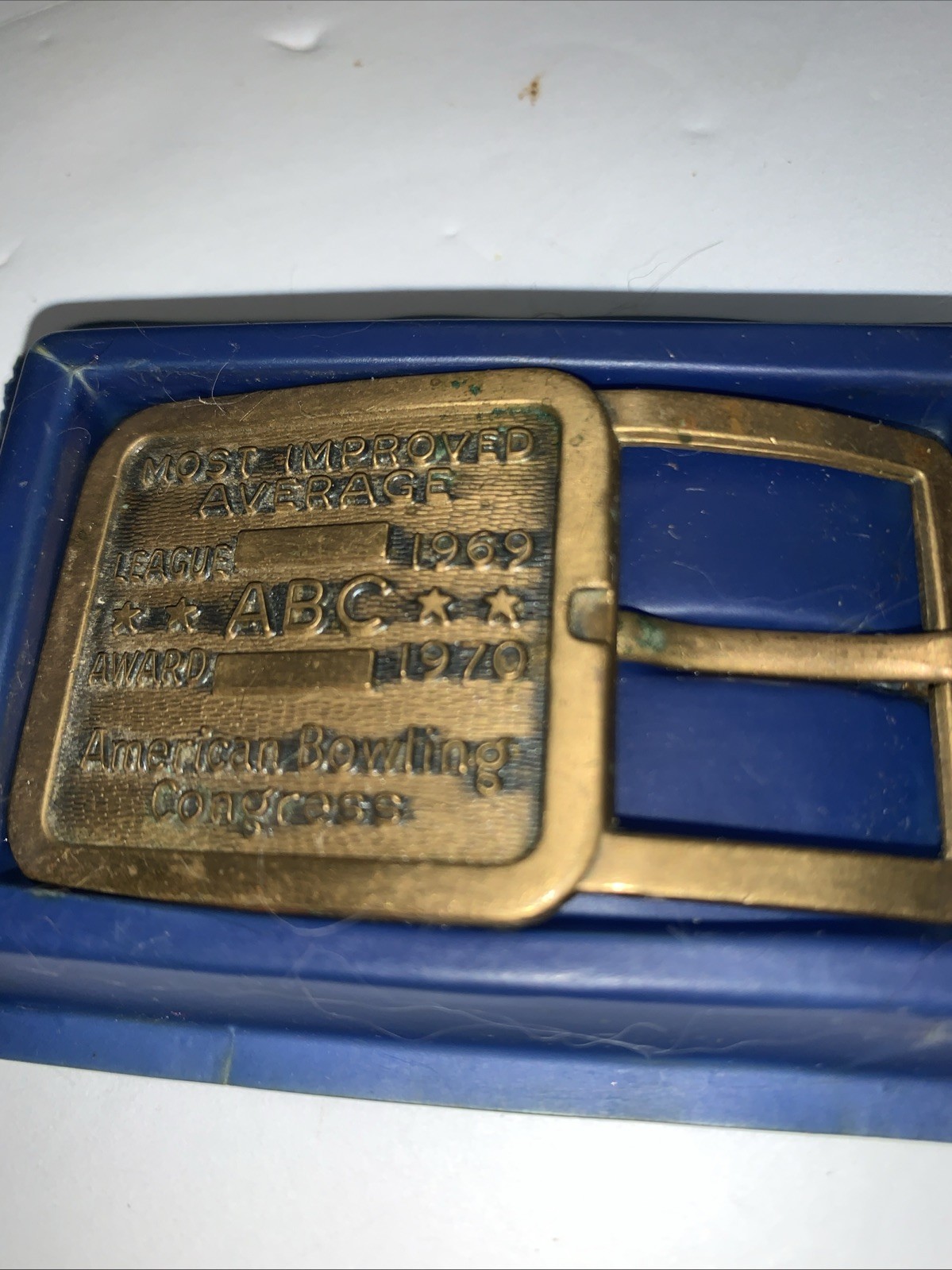 Vintage American Bowling Congress Belt Buckle Gold Tone 2.5×2&Prime; Award Vintage