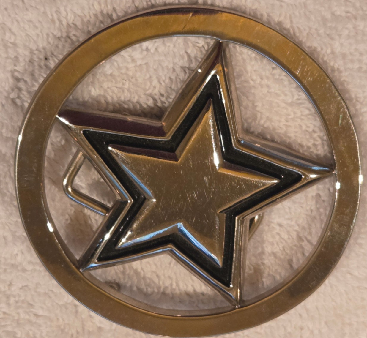 Famous Stars and Straps Belt Buckle Five Point Star Chrome Silver VINTAGE