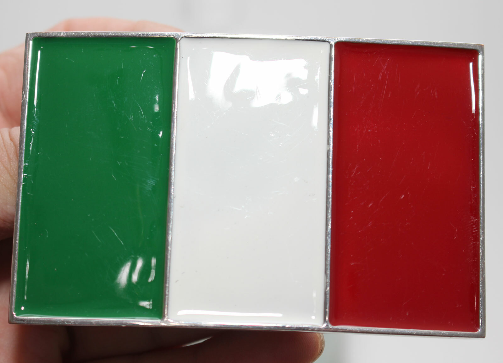 Italian Flag Enamel Metal Belt Buckle 3 5/8&Prime; x 2 1/2&Prime; – Fits 1 1/2&Prime; Wide Belt