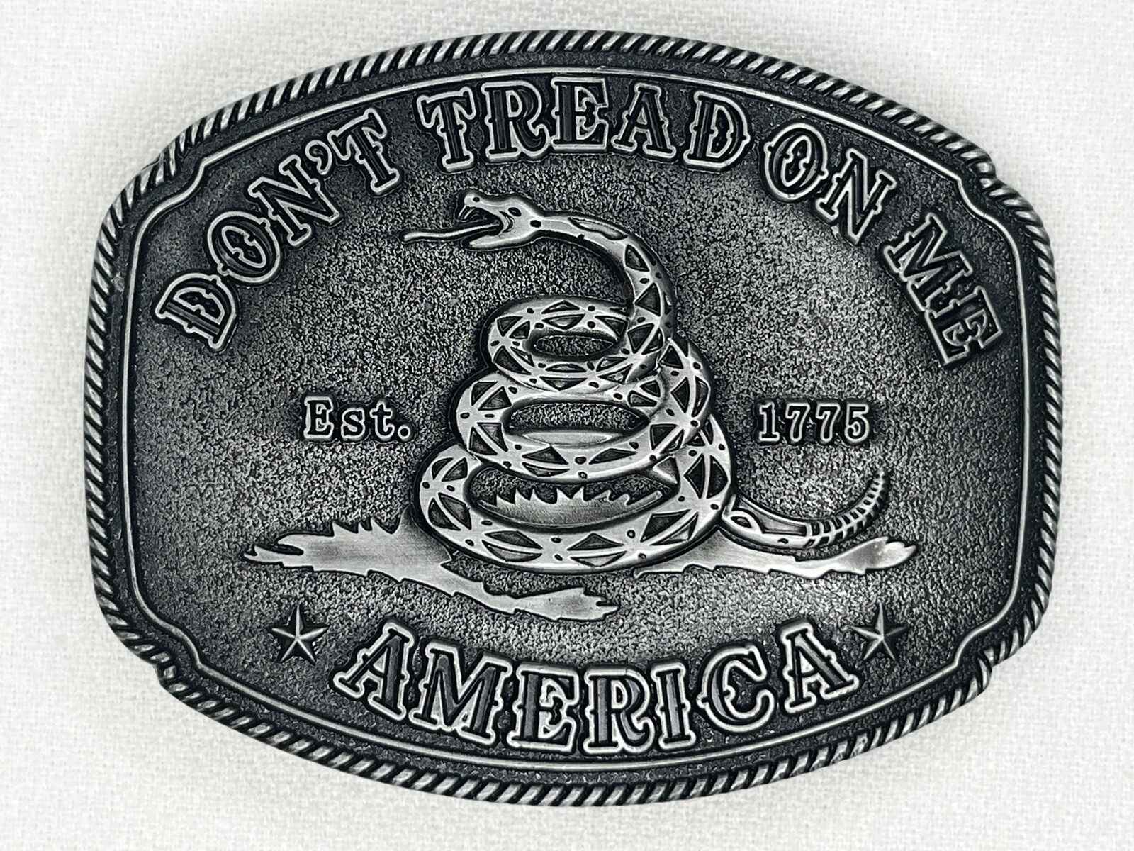 Patriotic American USA “Don&rsquo;t Tread On Me”Metal Belt Buckle Silver