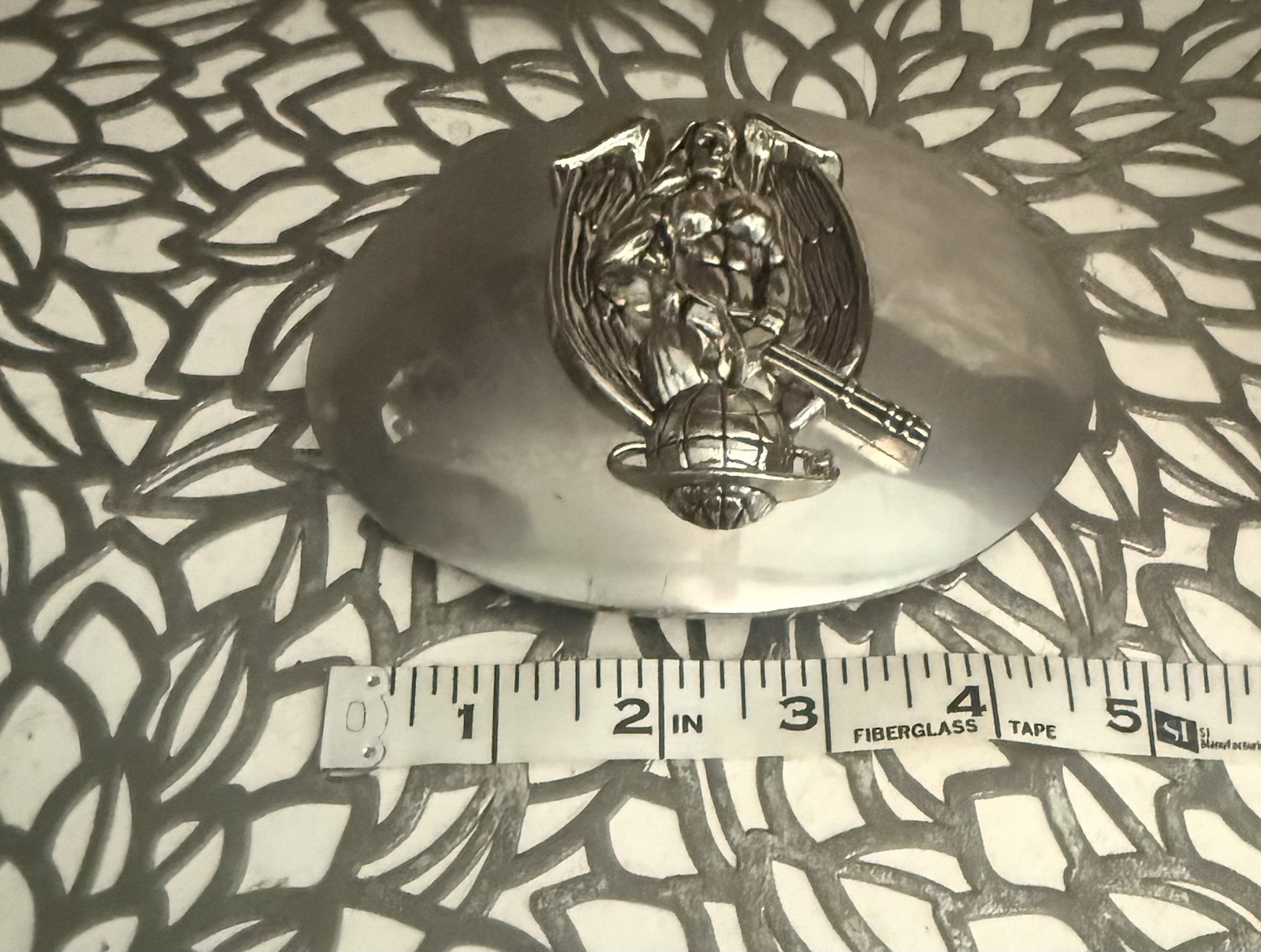 Men&rsquo;s Oval Silver Metal Belt Buckle Angel Military Western Style Fits 1.5in