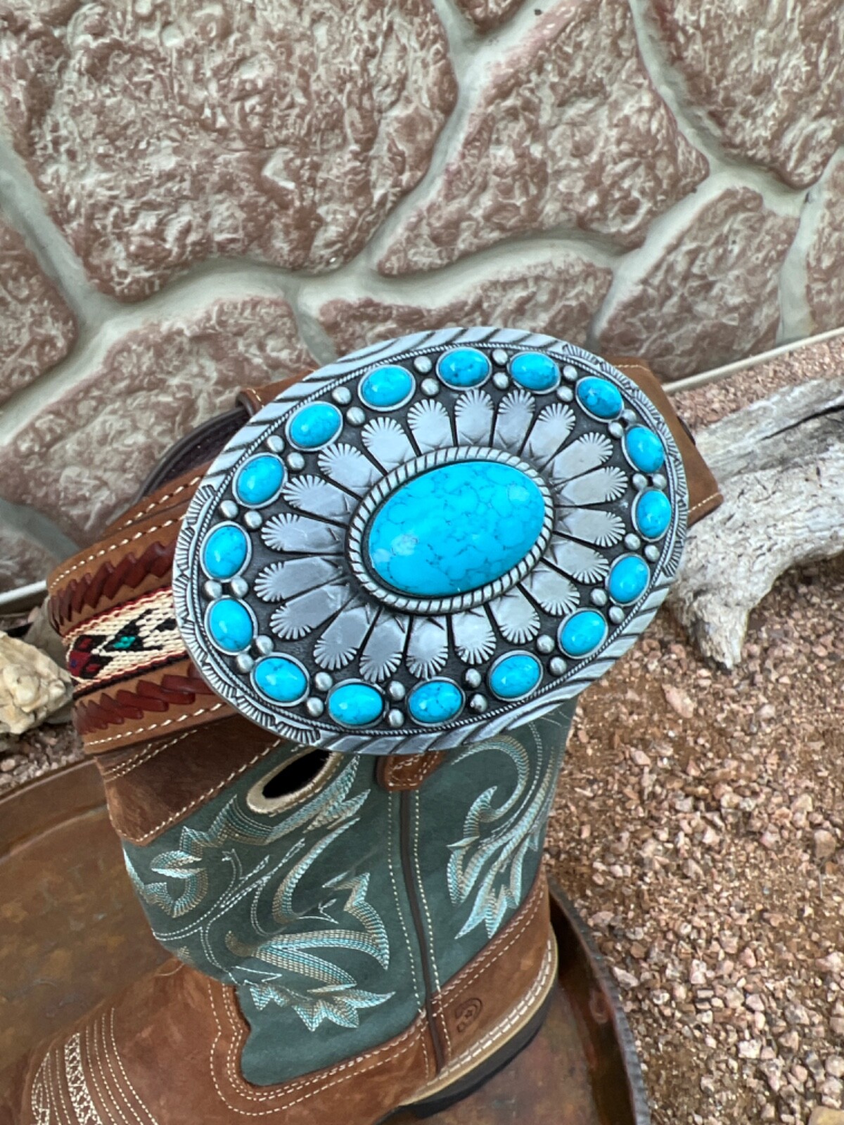 TURQUOISE CONCHO Cowboy WESTERN SILVER BELT CHRISTMAS GIFT BUCKLE Southwest
