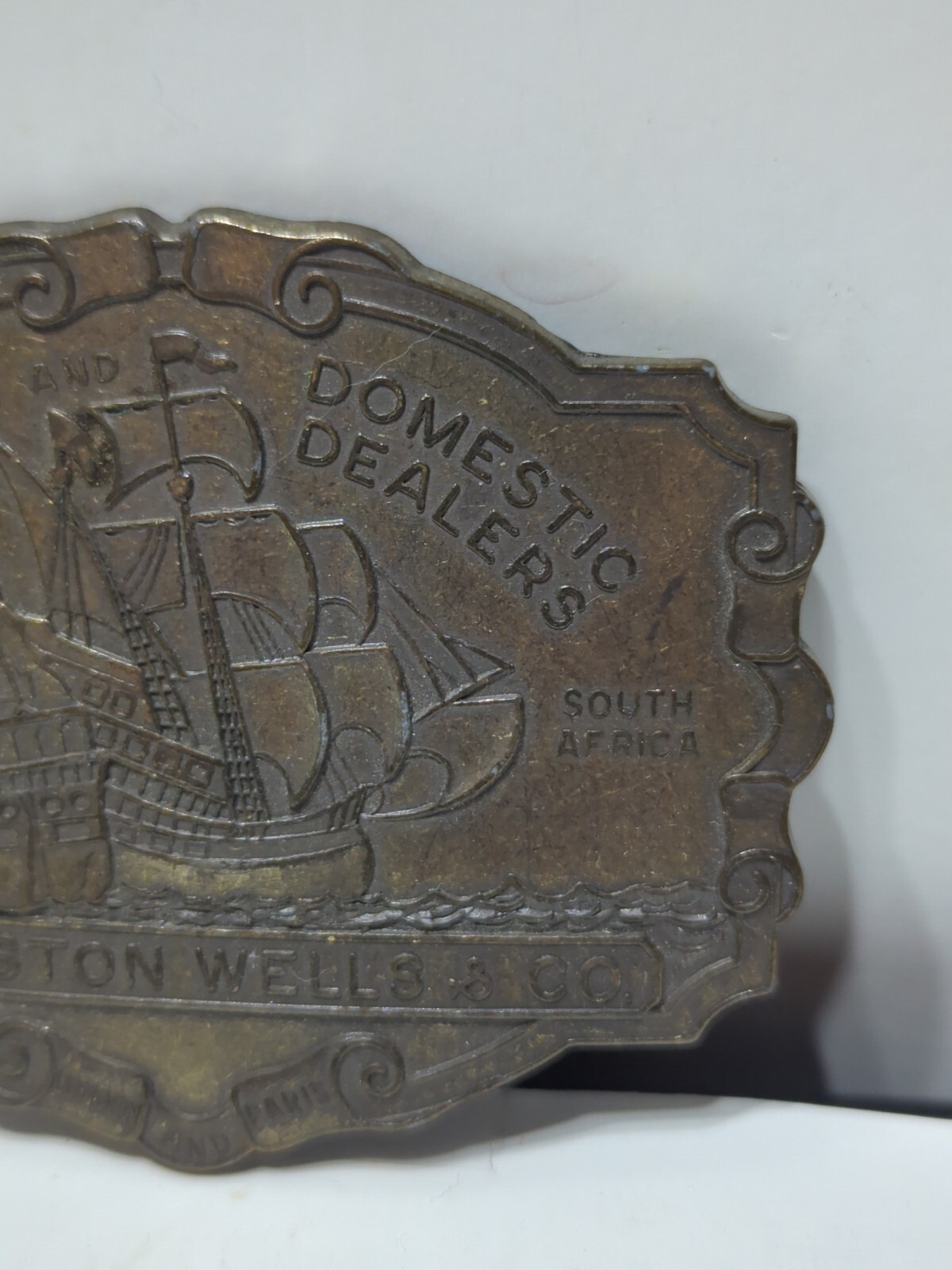 ✨VINTAGE✨Livingston Wells & Co. Foreign & Domestic Gold Dealers BELT BUCKLE Ship