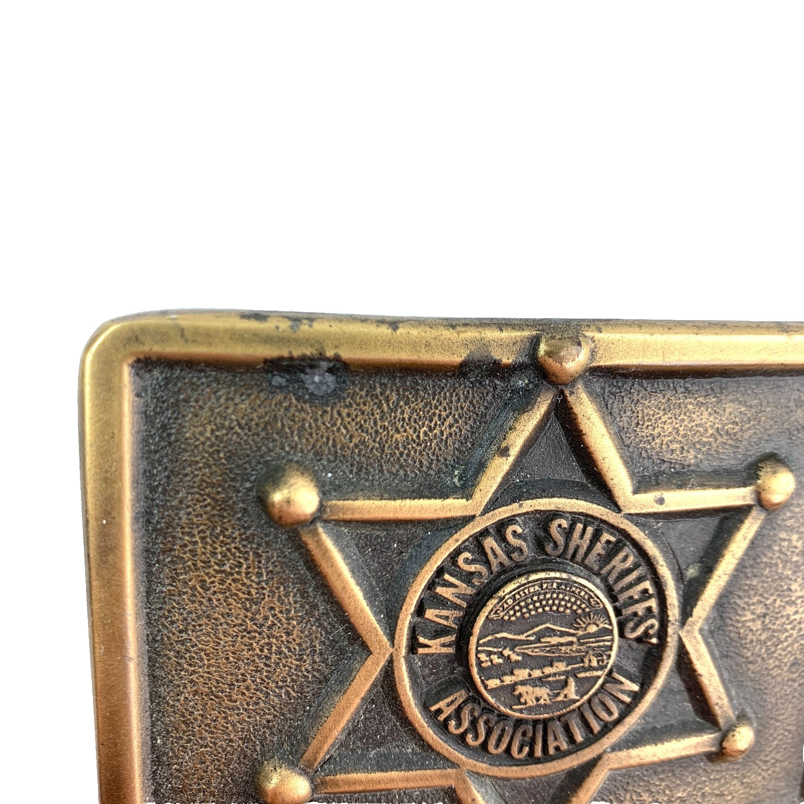 Vintage Kansas Sheriffs Association Badge Stineburg Studio Brass Belt Buckle