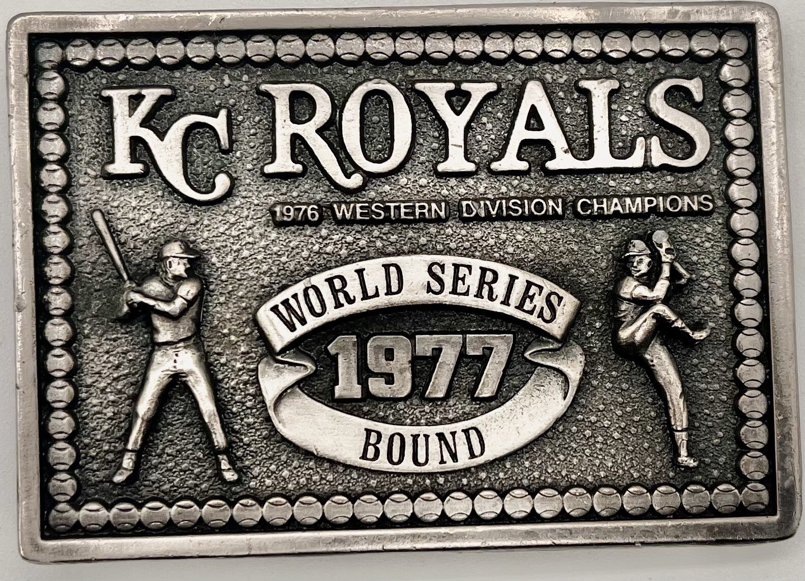 KC Royals Belt Buckle Rare Vintage 1977 World Series W/ Hand Cut Belt