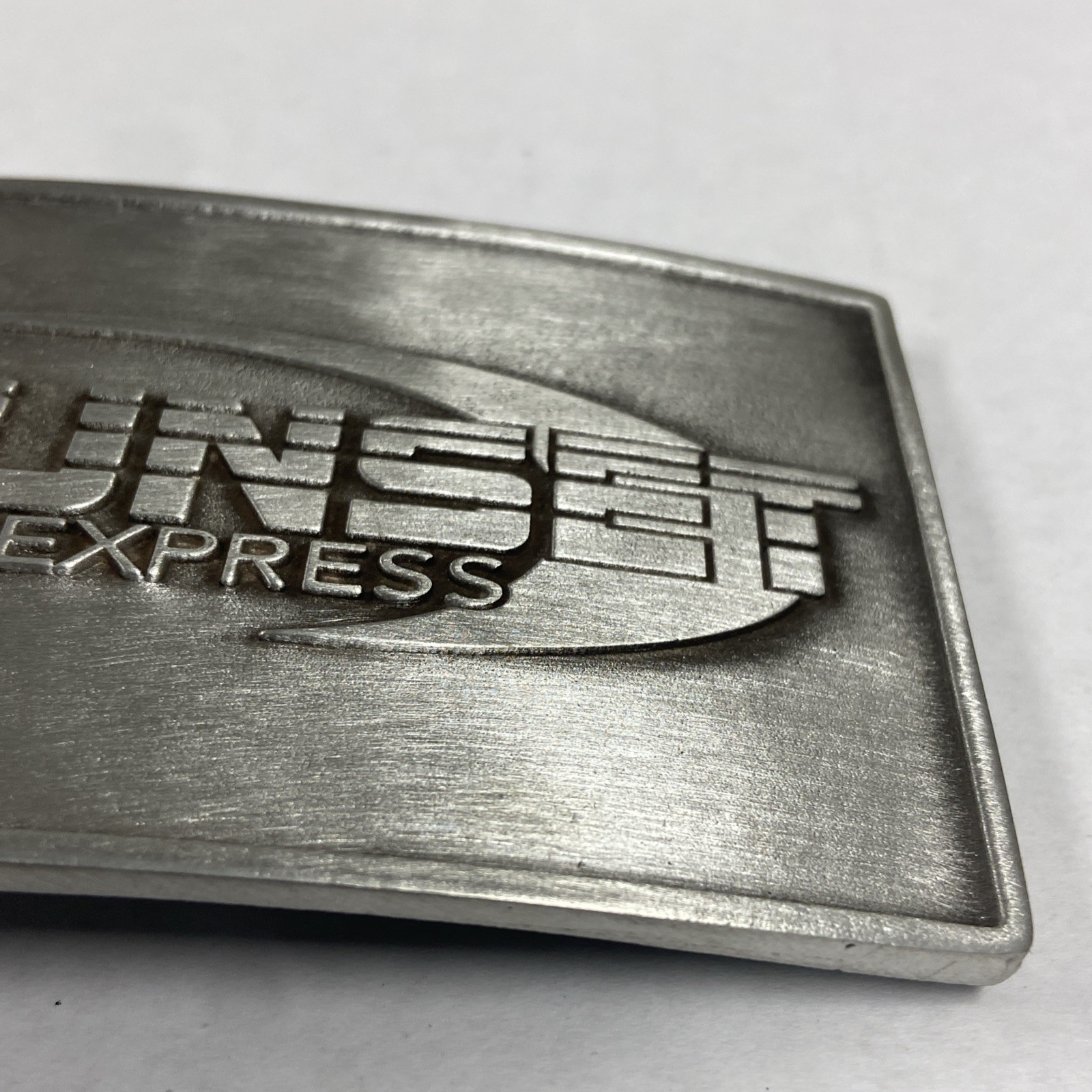 Solid Pewter Sunset Express Trucking Arched Embossed Belt Buckle 3 1/2&Prime;x2 1/2&Prime;