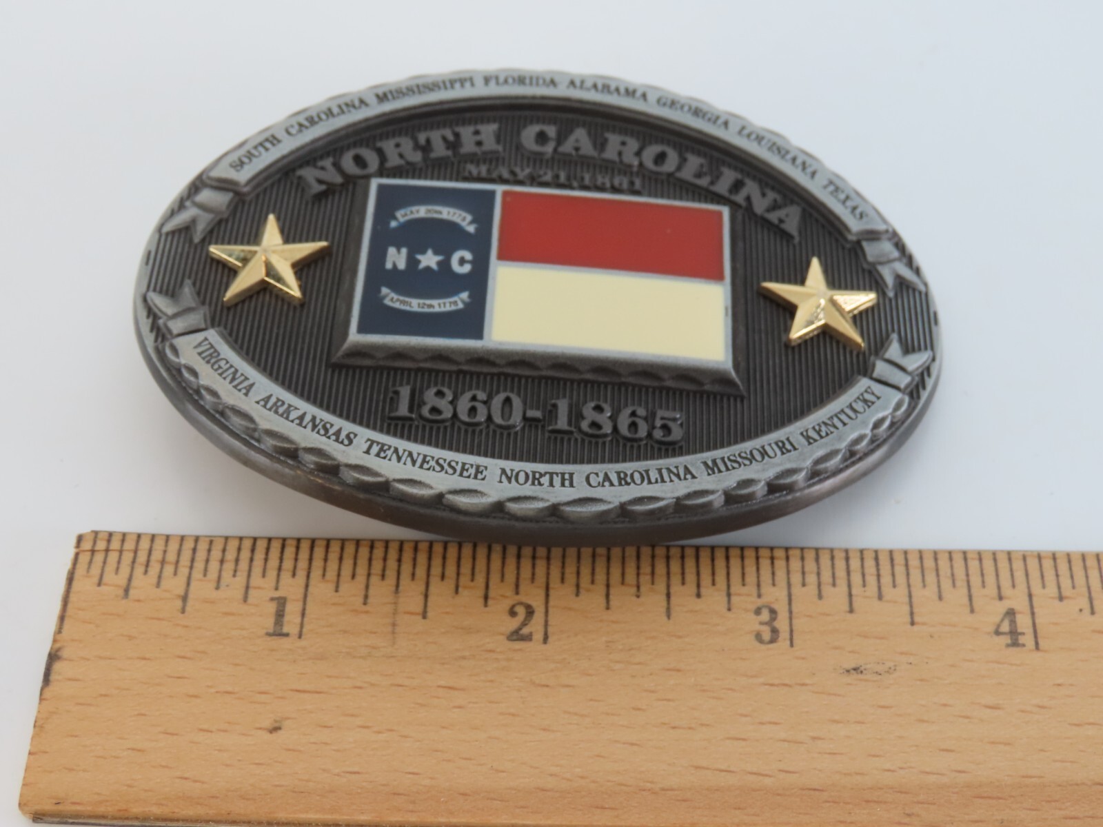 North Carolina NC State Flag Metal Belt Buckle CSA Southern States 3D New