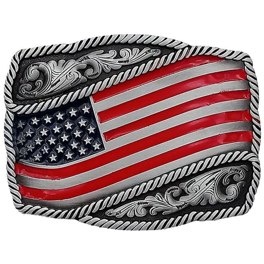 USA Flag Patriotic Belt Buckle American Floral Design Western Country Cowboy-New