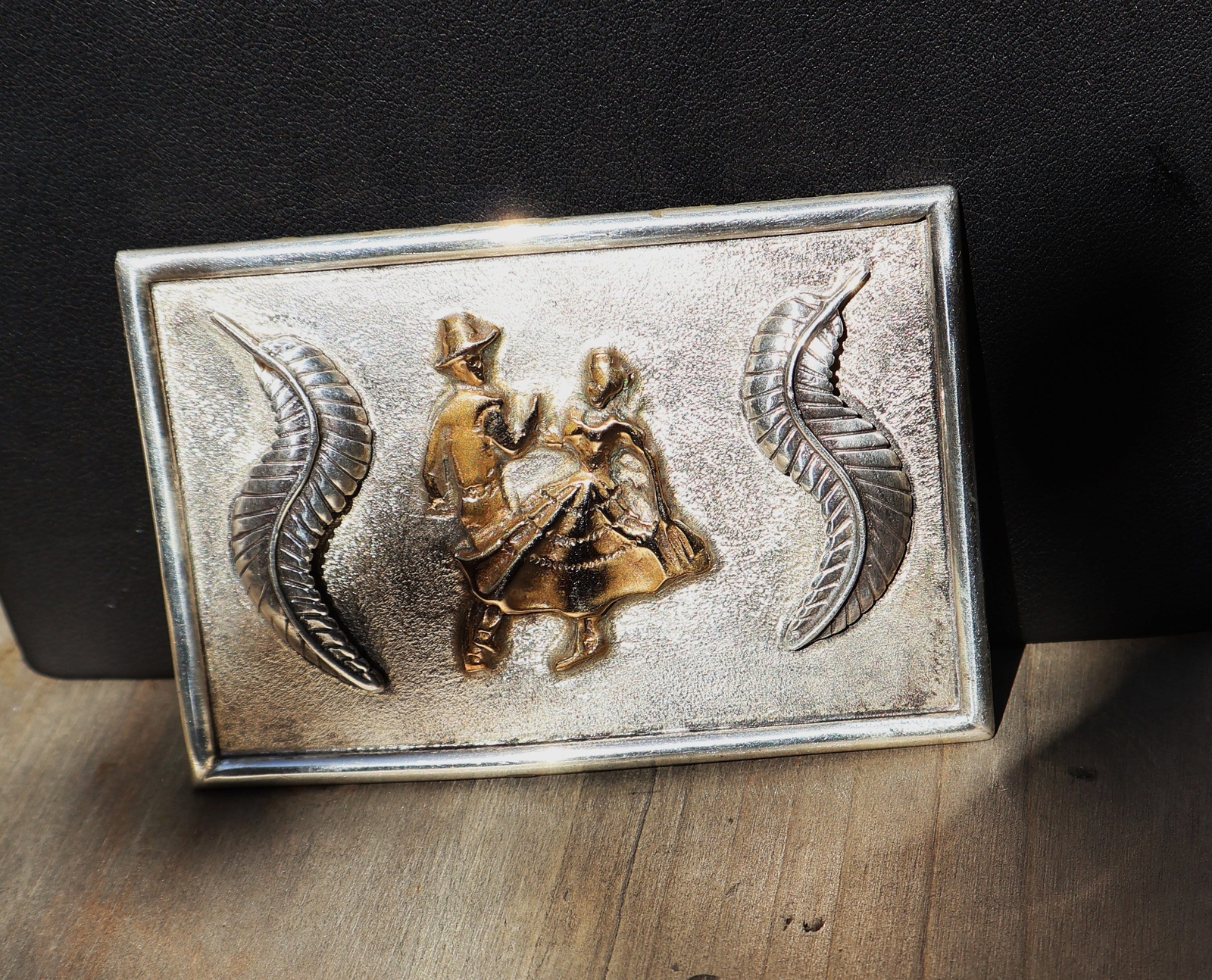 Large Vintage Sterling Square Dancer Belt Buckle 65 grams 3 3/16 X 2 1/8 inches