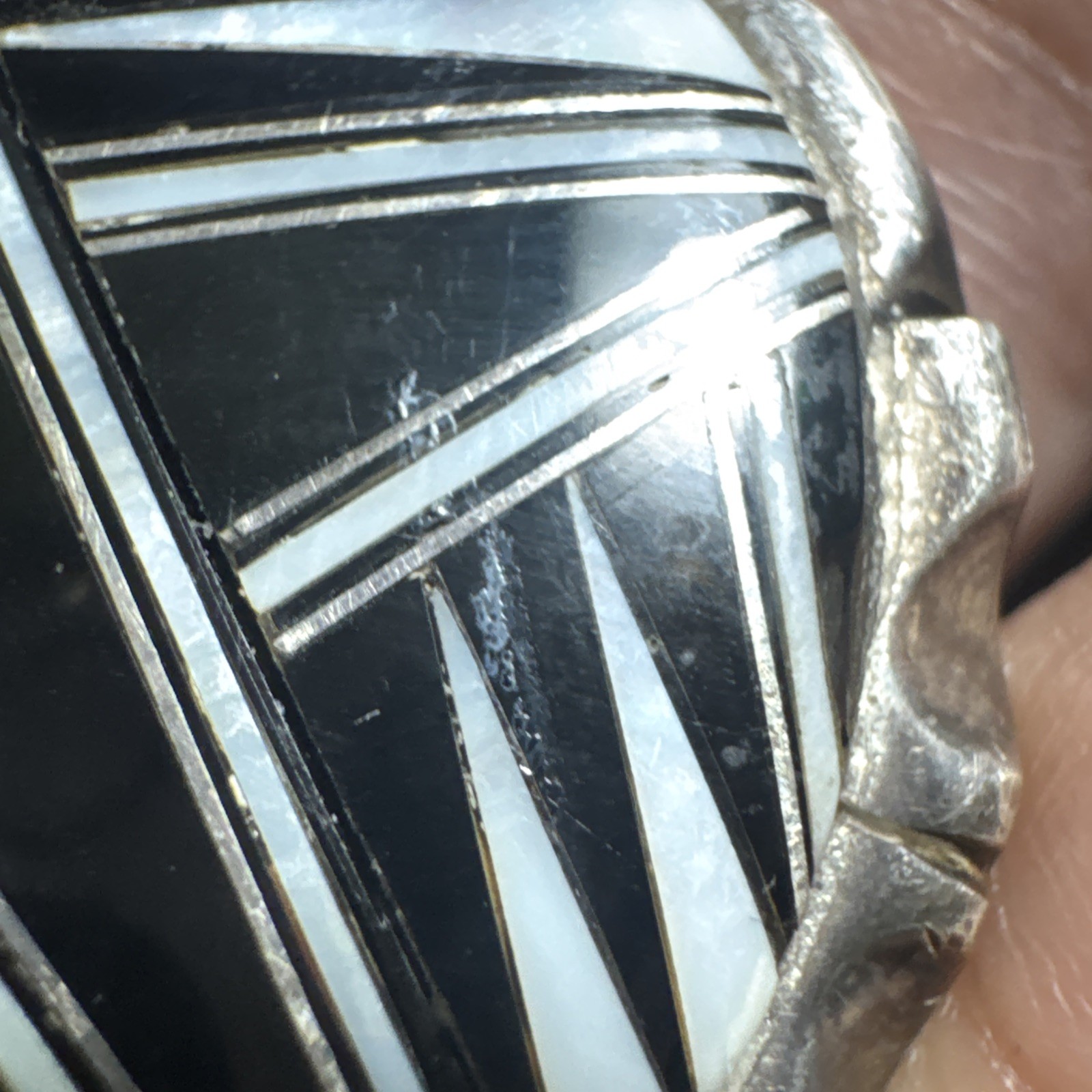 Vintage Southwestern Style Sterling Silver Belt Buckle Stamed B Black white Art