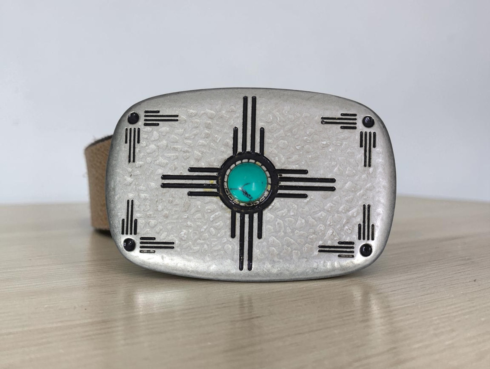 Western Belt Buckle With Handmade Leather Strap| Turquoise Buckle For Men