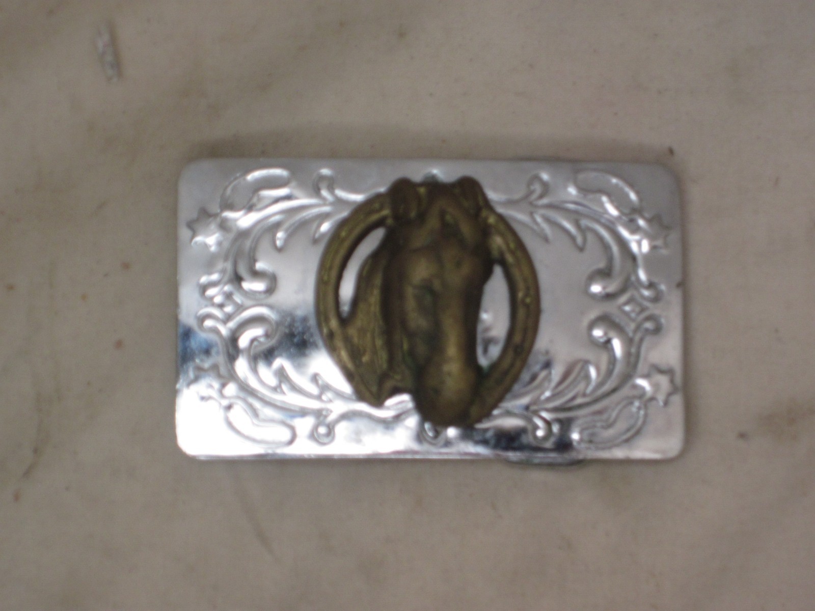 vintage belt buckle ornate horse head equestrian steed horseshoe Western Japan m