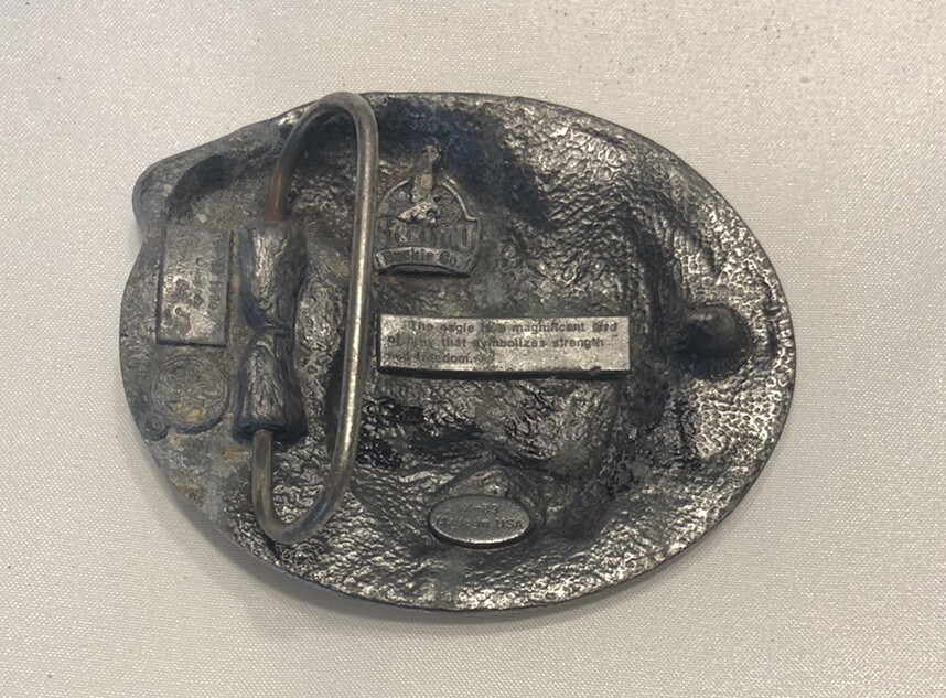 Siskiyou Bald Eagles Belt Buckle Co 1989 Vintage Pewter Teal Enamel Swirl USA
